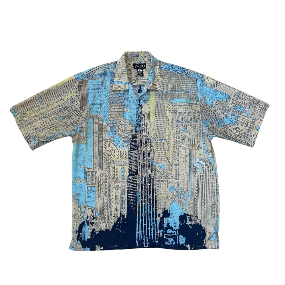 VTG Y2K Paco Jeans NYC Empire State Mens Button Up Shirt